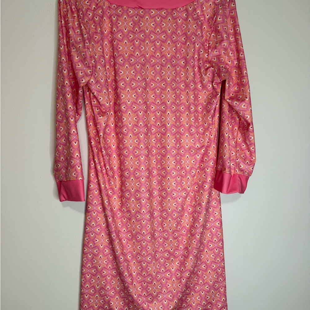 Cabana Life Pink Patterned Tunic Dress/swim coverup  with Solid Trim size large - Picture 8 of 14